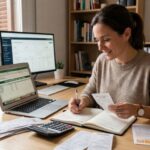 Mujer sacando la contabilidad de una empresa