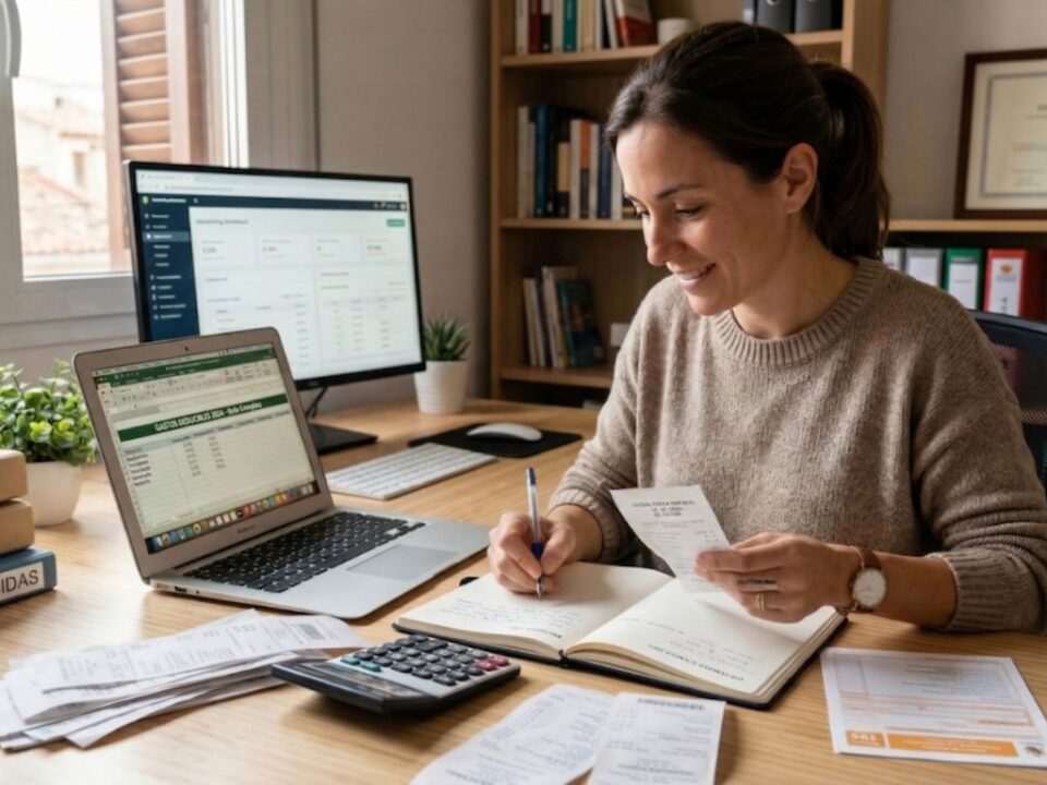 Mujer sacando la contabilidad de una empresa