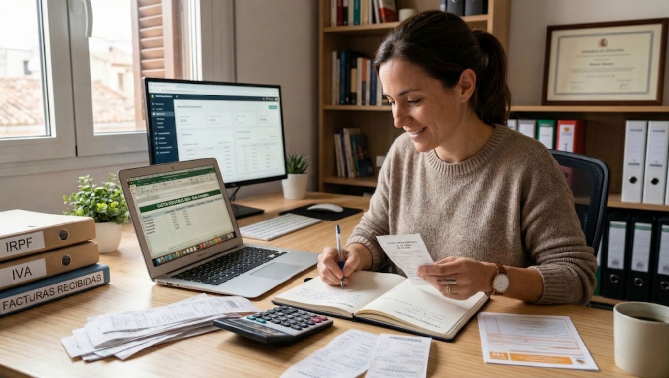 Mujer sacando la contabilidad de una empresa