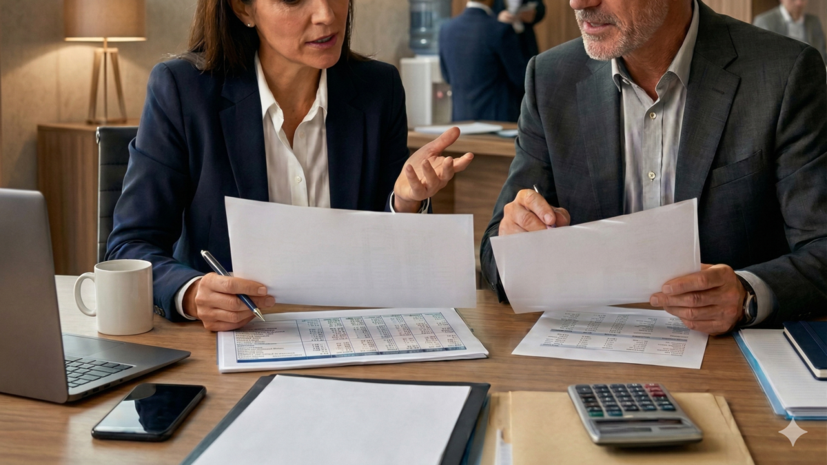 Dos personas revisando papeles