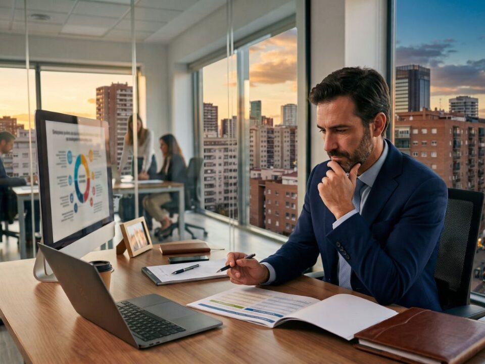 Hombre trabajando con el pc en su despacho