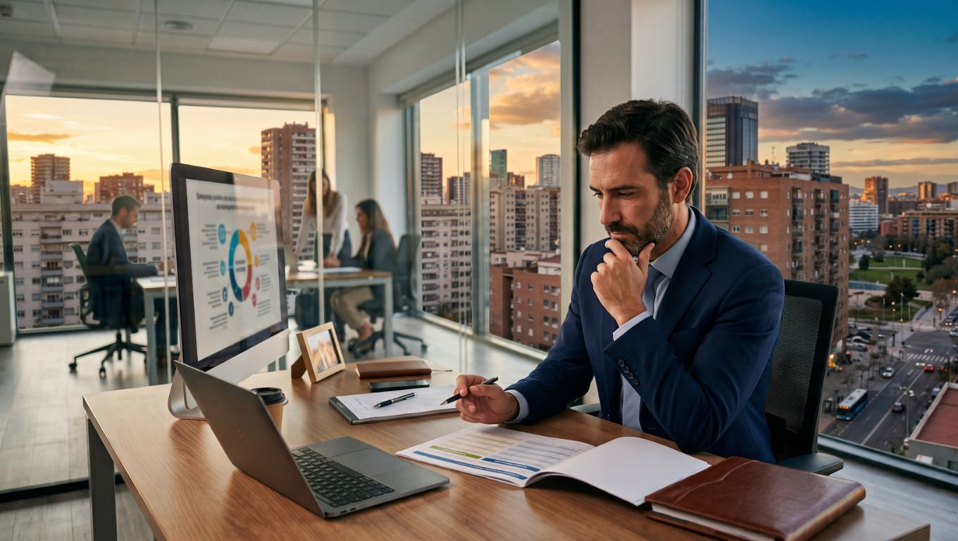 Hombre trabajando con el pc en su despacho